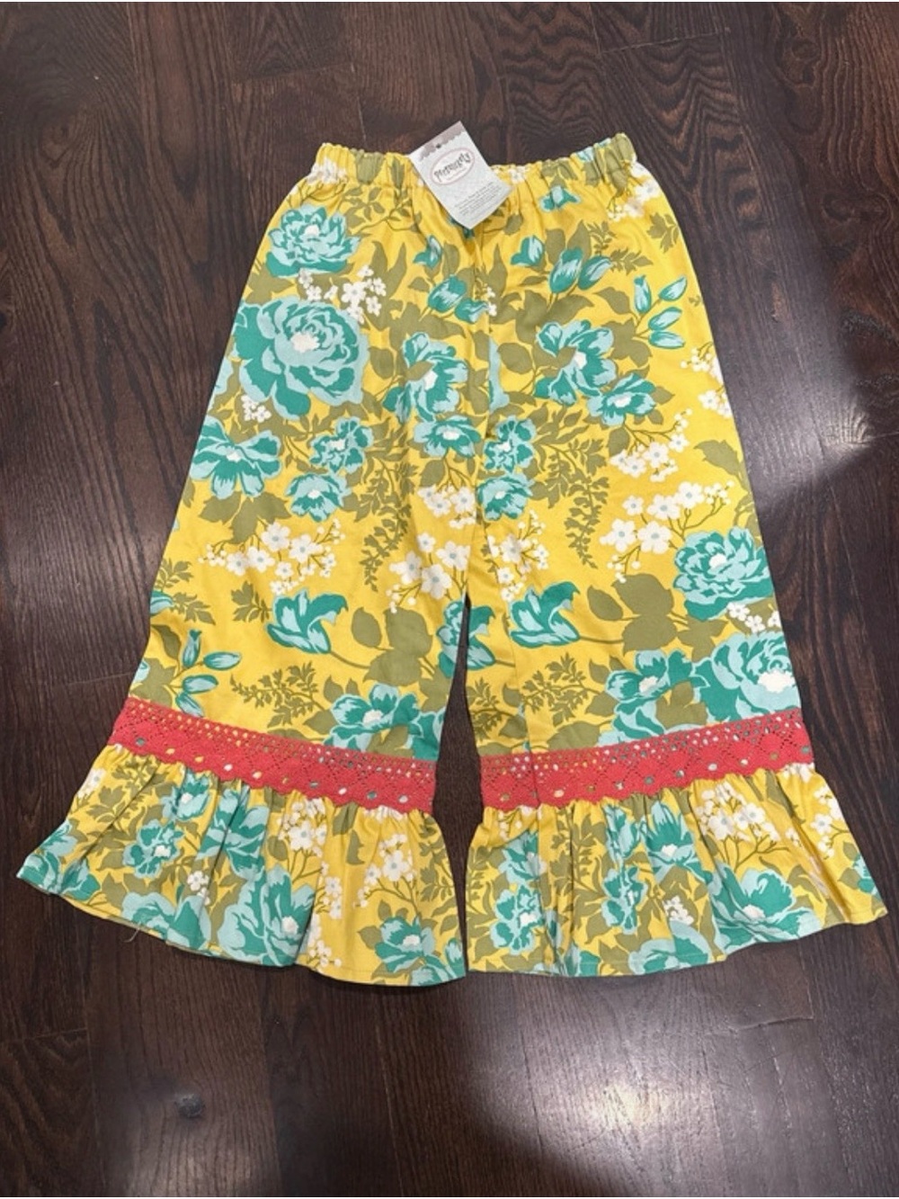 New Persnickety Girls Size 8 Floral 100% Cotton Flare Boho Pants Trousers